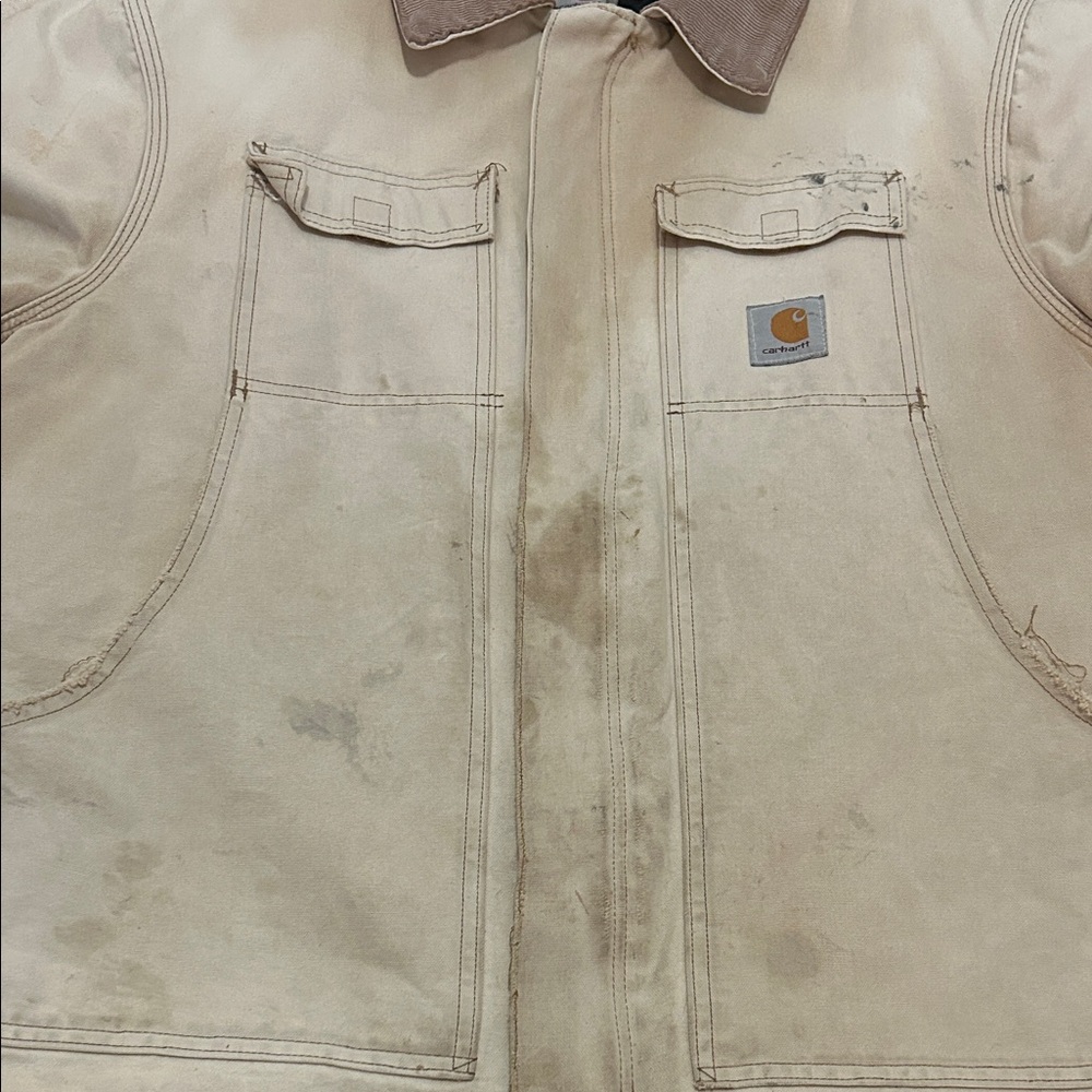 Vintage Carhartt Jacket XL Tan Thrashed Distressed Quilted Chore Barn - Picture 6 of 16